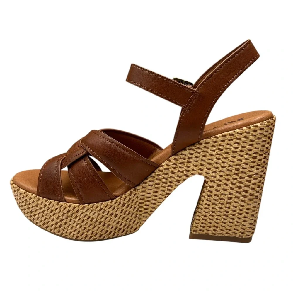 KORKS Dee‎ Womens Wedge Platform Sandal Size 9 Brown/Tan Faux-leather Block Heel